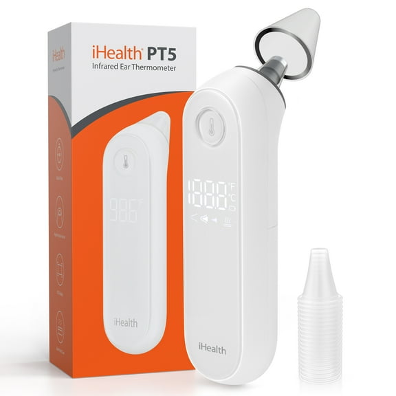 iHealth PT5 Digital Ear Thermometer for Babies, Toddlers, Kids, Adults. Baby Thermometer. Hyper Accuracy Infrared Sensor, Pre-Warmed Tip, Large Digits, Sturdy, All-in-One Kit for Home Travel