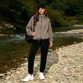 thumbnail image 6 of Usloyux Women's Solid Color Zip Up Outdoor Hiking Jackets Hooded Windbreaker Coats Lightweight Fall Winter Outerwear, Khaki M, 6 of 9