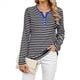 thumbnail image 3 of Camisetas de Larga A Rayas para Mujer, Informales, con Cuello en V, Bloques de Color, Corte Holgado, Básicas. y Negro XL, 3 of 10
