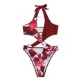 thumbnail image 2 of Gibobby Traje de baño de una pieza Traje de neopreno para mujer, cuello, colgante, espalda descubierta, estampado, sexy, una nueva correa, traje de baño,(Rojo,M), 2 of 5