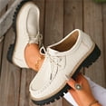 thumbnail image 4 of Lace up Loafers for Women Trendy Stitching Round Toe Walking Shoes Lug Sole Chunky Heel Casual Dress Shoes White Size 9.5, 4 of 6