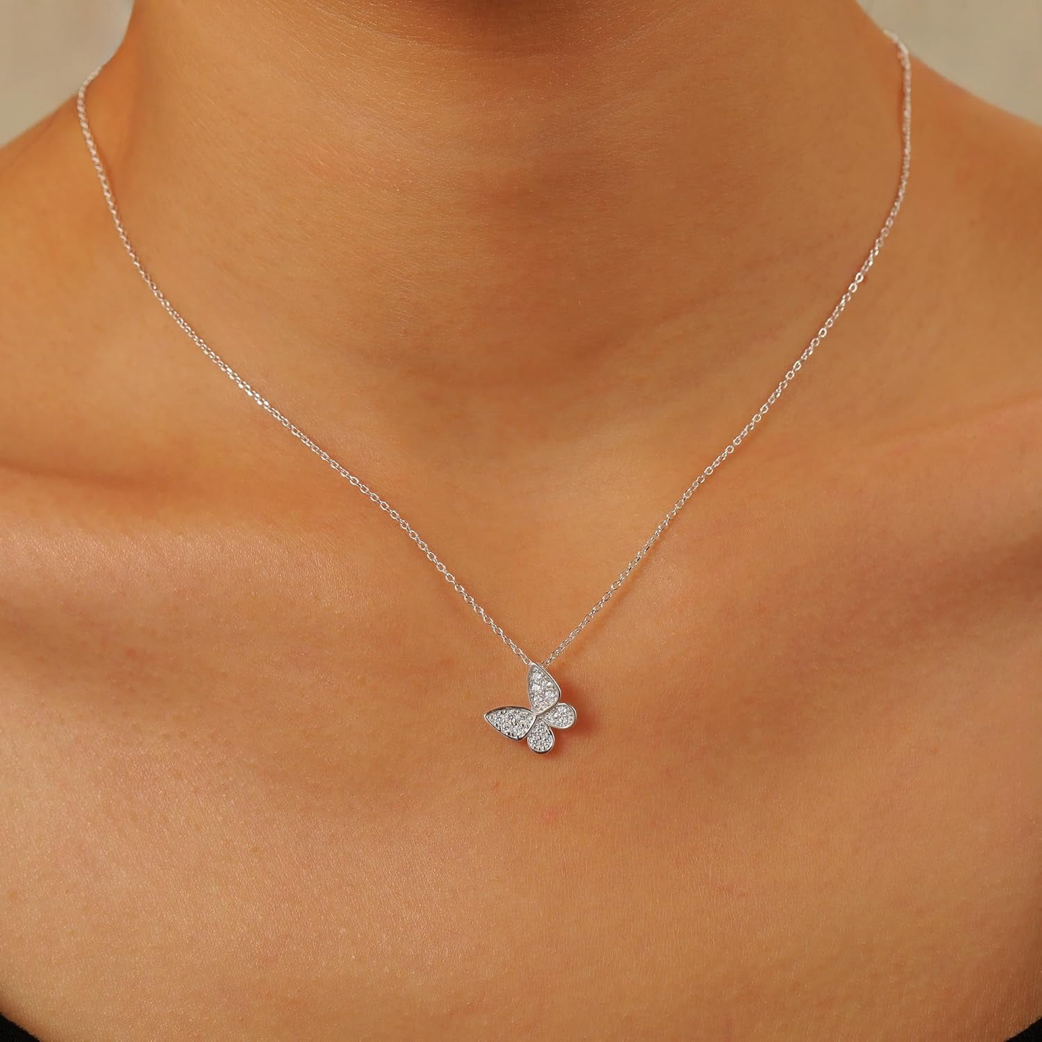 14K Gold Plated Butterfly Necklaces for Women 925 Sterling Silver Cute Butterfly CZ Pendant Necklace Dainty Insect Animal Charm Chain Necklace Jewelry Birthday Gifts for Mom Daughter