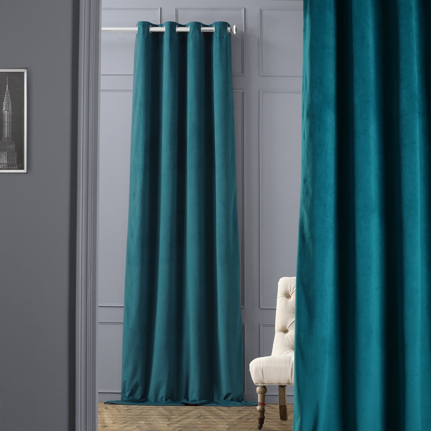Green 120/" H Velvet Curtain Panel w//Grommet Eyelet Top Window Treatment Drapery