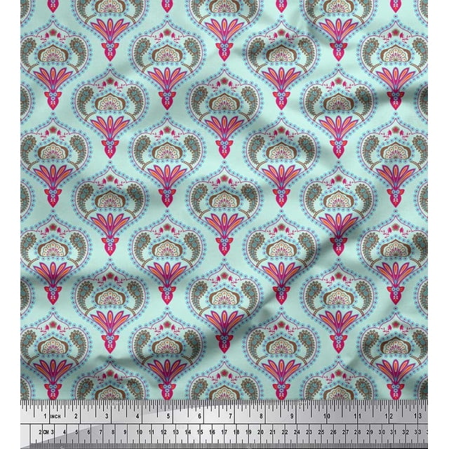 Soimoi polyester Crepe Fabric Moroccan Damask Decor Fabric Printed Yard 52 Inch Wide