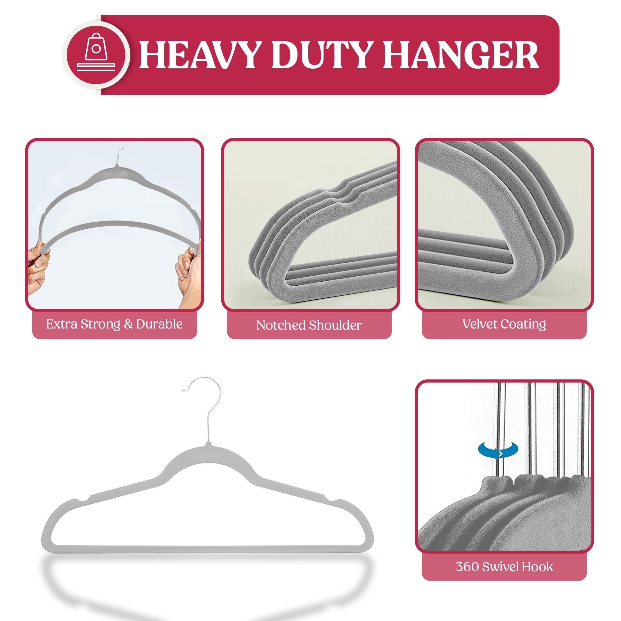 Lux Decor Collection Gray Non-Slip Velvet Hangers - Space Saving Hangers - 50 Pack