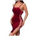 thumbnail image 2 of Antinious Ladies Summer Dress,Elegant Dresses for Women,Mini Dresses for Women Silk Velvet Tight Side Camis Sleeveless V-Neck Party Dresses,Red,S, 2 of 5