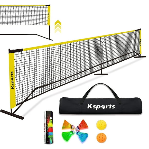 Ksports 22' Pickleball Net with LED Shuttlecock and 2 Game Balls, Yellow