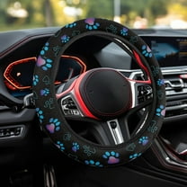 Renewold Paw Purple Blue Car Steering Wheel Cover for Women, Universal 15 Inch Puppy Footprint Automobile Steering Wheel Cover Anti-Slip Easy to Install
