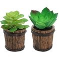 thumbnail image 1 of Plantas en macetas suculentas de simulación, barriles de madera, macetas de cemento, flores falsas, adornos creativos, plantas verdes artificiales, 2 uds., 1 of 5