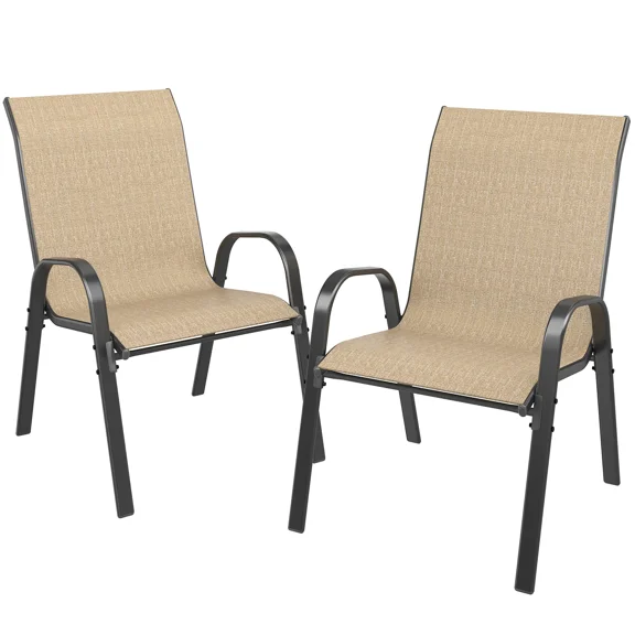 UDPATIO Patio Chairs Set of 2, Outdoor Dining Chairs High Back with All Weather Breathable Textilene, Metal Frame for Lawn Garden Backyard Deck, Brown
