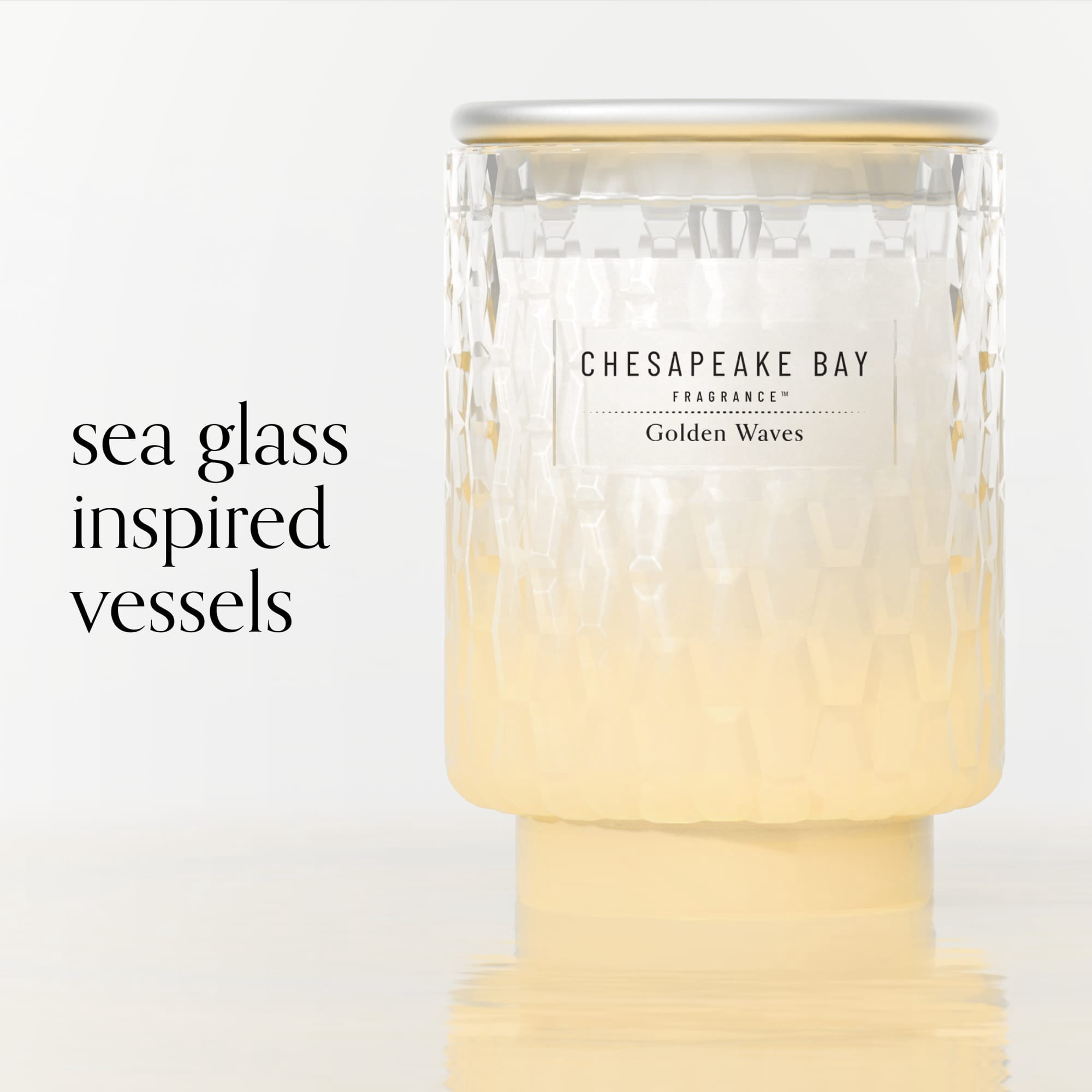 Chesapeake Bay Candle 8 oz | Golden Waves Scent |Exclusive Mood Evoking Fragrance |Textured Sea Glass-Inspired Jar