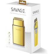 Savage Foil Shaver for Men, Professional Reciprocating Dual Blade Double Gold Foil Shaver, Hypoallergenic, Rechargeable 90 Minute Runtime, Plug and Play, Gold Metal Body, Kyoto Design, Rotary Motor