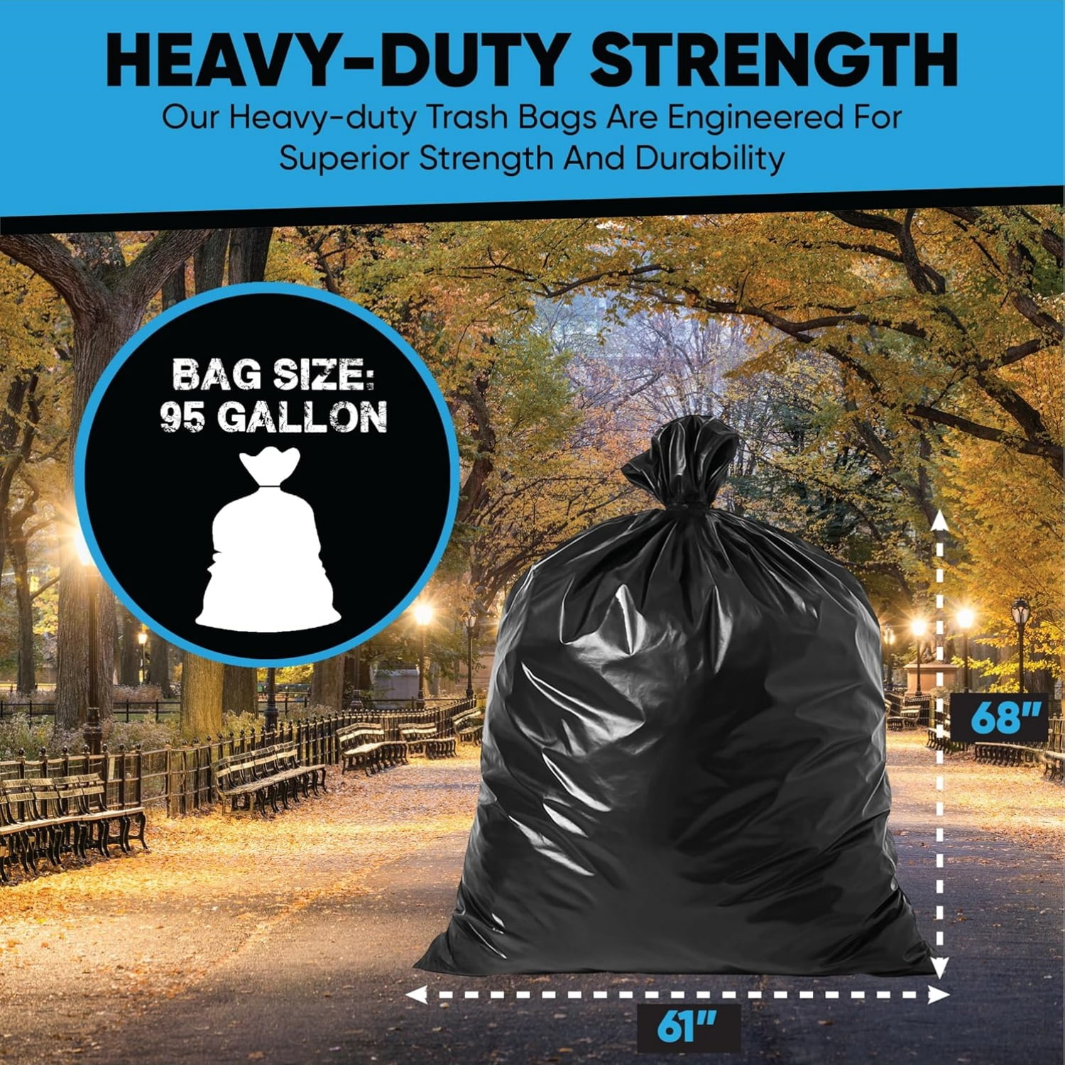 95-96 Gallon Trash Bags Heavy Duty | 50 Count | Extra Large 95-96 Gallon Trash Can Liners | 90-100 Gal for Outdoor, Commercial, and Home Use
