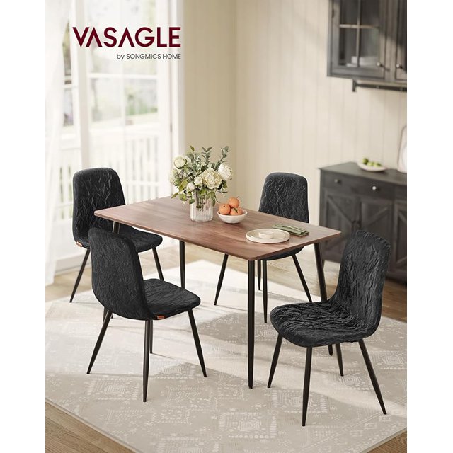 VASAGLE Dining Chairs, Set of 4 Dining Room Chairs, Metal Frame, Adjustable Feet, Easy to Clean, Glacier-Textured Synthetic Leather, for Kitchen, Ink Black