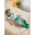 thumbnail image 4 of Cenuakty Baby Girls Summer Outfits Flying Sleeve Doll Collar Romper Soccer Print PP Shorts Headband Socks Sets, 4 of 9