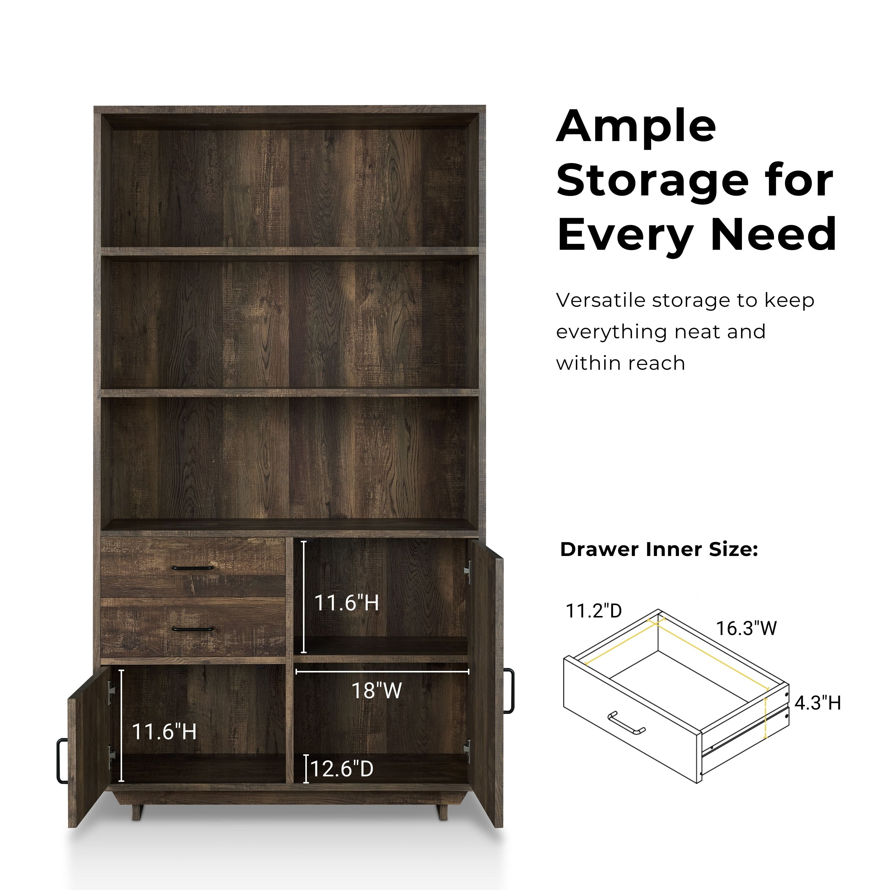 Furniture of America Cadena Multi-Storage Bookcase, Reclaimed Oak