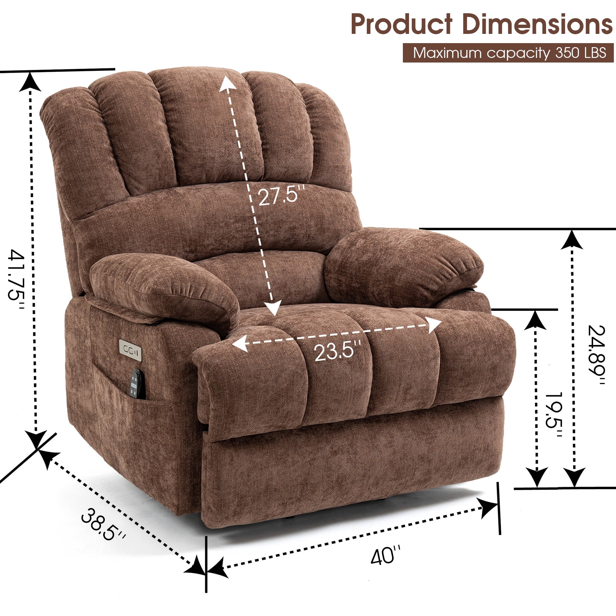 BedLuxury Power Lift Recliner Chair for Living Room,Extra Wide Recliner Massage Chair for Big and Tall People with Heated,USB Charge Port,Infinite Position(Brown)