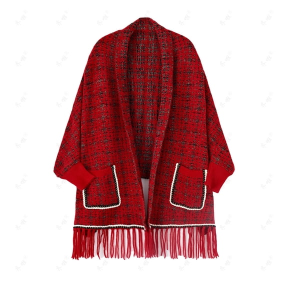 Cavosen Winter Shawl Wraps for Women Tassel Vintage Plaid Soft Open Front Scarves Versatile Everyday Wear