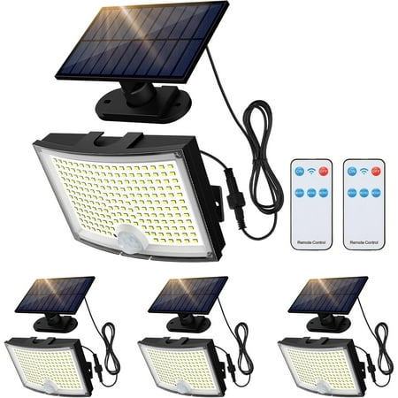 Solar Outdoor Lights, 2800LM LED Flood Lights with 16.4 Ft Cable, Remote Control Solar Motion Sensor Lights with 3 Modes, Solar Powered Security Lights for Outside Patio, Yard, Garage, 4 Pack
