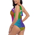 thumbnail image 4 of Easygdp Colorful Glitter Women's One Shoulder Ruffle Monokini Bathing Suits with Removable Chest Pad, Quick Drying - Small, 4 of 8