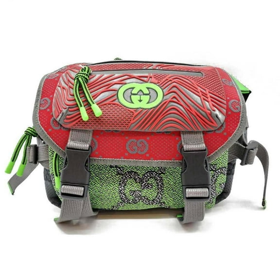 Pre-Owned Gucci Small Backpack in Gray, Red, and Green, GG Nylon Rubber, 2-Way Backpack/Waist...