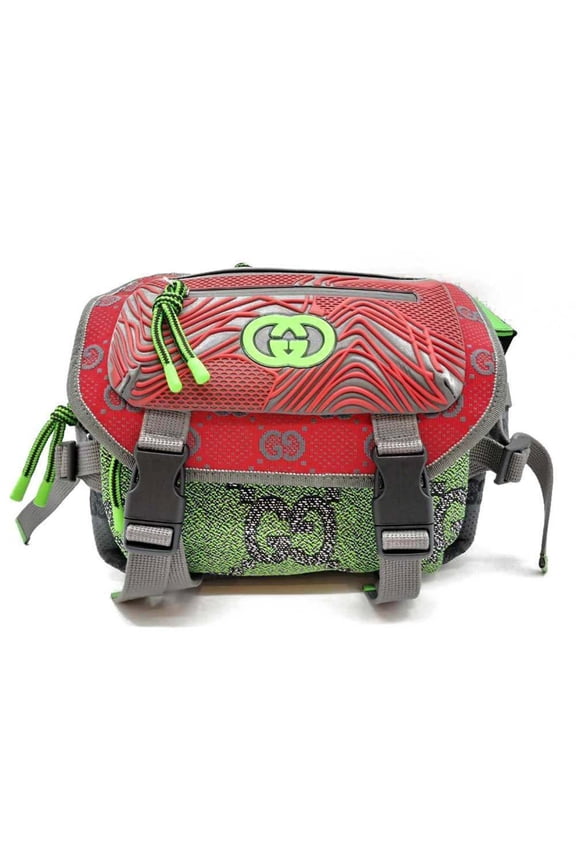 Pre-Owned Gucci Small Backpack in Gray, Red, and Green, GG Nylon Rubber, 2-Way... (Good)