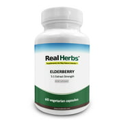Real Herbs  Elderberry Extract - 5:1 Extract with 5% Flavonoids Supplement - 60 Vegetarian Capsules