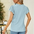 thumbnail image 4 of Women's Dressy Tops Ruffle Short Sleeve V Neck Shirt Trendy Plain Tees Summer Casual Loose Hollowed Lace Blouse, 4 of 5