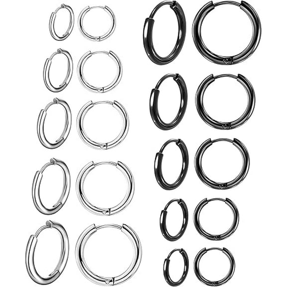 Cterwk 10 Pairs Earring Sets 14K Gold Plated Hoop Earrings Hypoallergenic Small Hoop Earrings for Women Men
