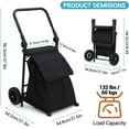thumbnail image 3 of 2 in 1 Foldable Shopping Cart, Grocery Cart with Seat, 2 Wheels Grocery Cart with 123 L Large Capacity Waterproof Bag, Portable Trolley Dolly Utility Cart, Black, 132 LBS Load Capacity, 3 of 7