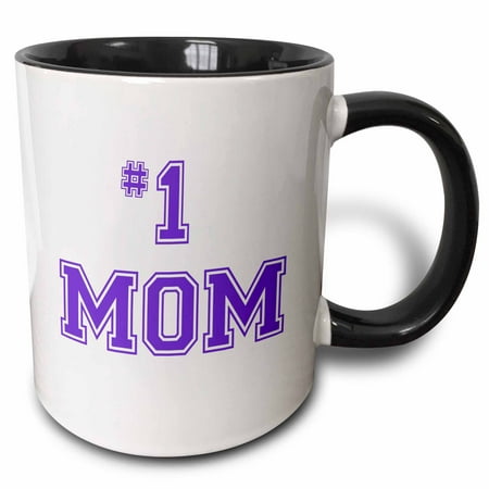 3dRose #1 Mom - Number One Mom in purple text - for worlds greatest and best Mothers day, Two Tone Black Mug,