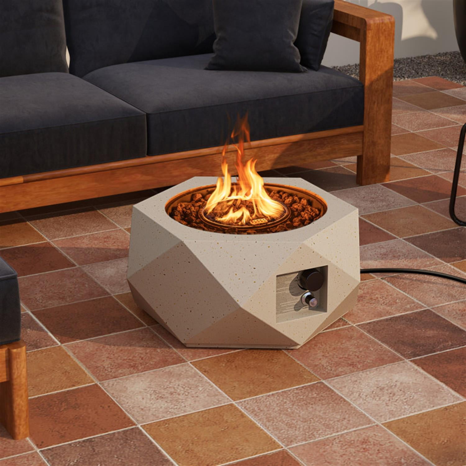 Demi Bonn 40000 BTU 28" Hexagon Terrazzo Propane Fire Pit Table with Stainless Steel Burner, White