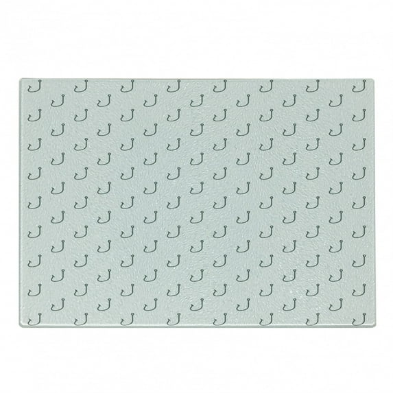 Ocean Cutting Board, Sealife Nautical Anchor Fish and Hook Sealife Deep Waters Sketchy Image Art, Decorative Tempered Glass Cutting and Serving Board, Small Size, Grey and White, by Ambesonne