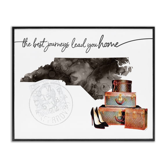 Stupell Industries Art Deco North Carolina State The Best Journeys Lead You Home Fashion Shoes and Luggage Illustration Black Framed Giclee Art, 20 x 16, by Amanda Greenwood
