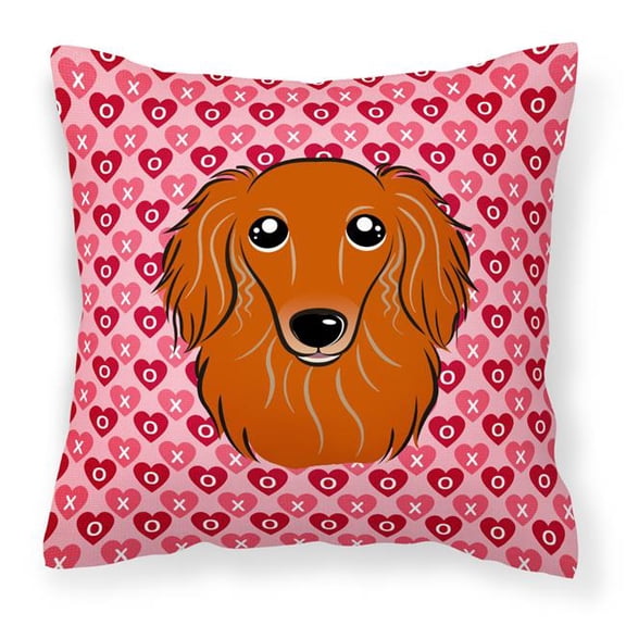 Longhair Red Dachshund Hearts Fabric Decorative Pillow