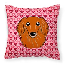 Longhair Red Dachshund Hearts Fabric Decorative Pillow
