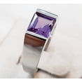 thumbnail image 3 of Mens Amethyst Ring, 925 Sterling Silver Men's Engagement Ring, 8mm Emerald Cut Purple Gemstone February Birthstone Wedding Band Ring Jewelry, 3 of 4