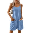 thumbnail image 3 of Ekouaer Womens Summer Casual Sleeveless Rompers Loose Spaghetti Strap Shorts Overalls Outfits With Pockets Black M Light blue XL, 3 of 5