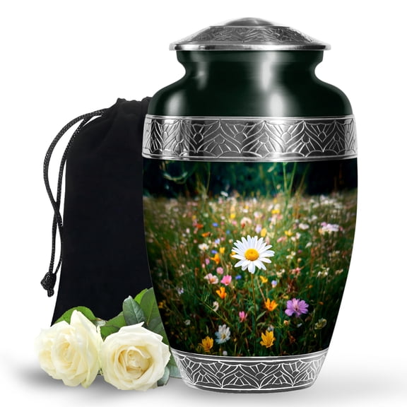 MUKTIVE Daisy Cremation Urns for Human Ashes Adult Female - Burial Urn for Ashes for Women - Memorial Ash Holder Urn for Male Adults - 10 Inch Large Urns for Mom