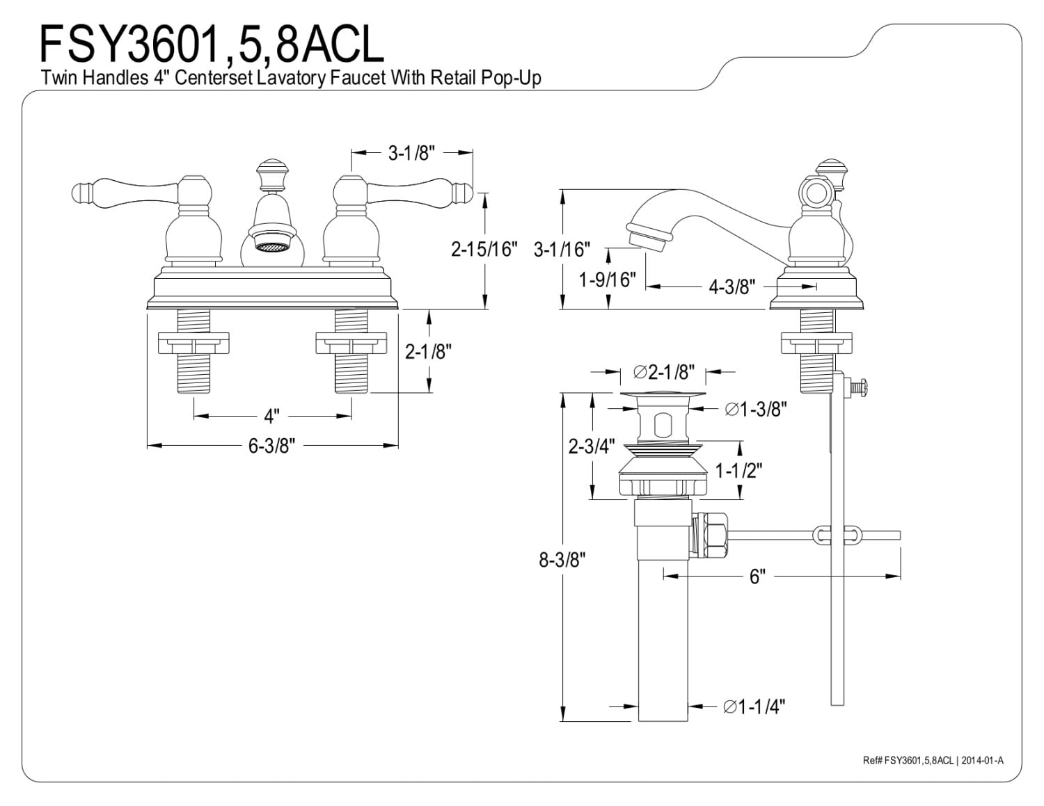 Fauceture FSY3605ACL 4 in. Centerset Bathroom Faucet, Oil Rubbed Bronze