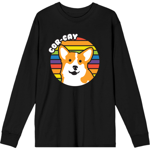 Pride Cor-Gay Rainbow Circle Crew Neck Long Sleeve Adult Tee
-Medium-Black