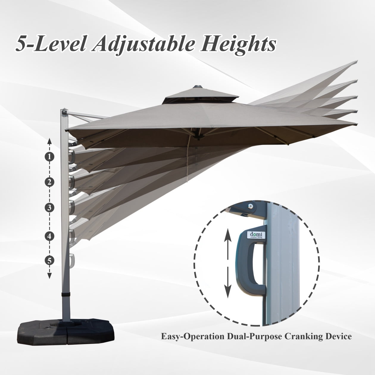 9'x 11' Offset Cantilever Patio Umbrella, 360° Rotation Rectangle Market Umbrella with 5-Position Tilt, 2-Tier Outdoor Table Umbrella with 9 Sturdy Ribs for Backyard, Pool, Gray (No Base)
