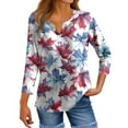thumbnail image 5 of WTOBBY Women's Casual V-Neck Button Down Tee with 3/4 Sleeve, Daily Weekend Fashion Basic Tunic Top, Floral Print Henley Collar Regular Fit Shirt,White XL, 5 of 5