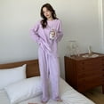 thumbnail image 6 of 2 Pcs/Set Unisex Winter Pajamas Set Round Neck Solid Color Thickened Coral Fleece Homewear Top Pants Set Loose Loungewear Lady Nightwear Set, 6 of 8
