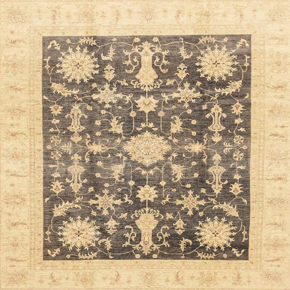 Ahgly Company Indoor Square Abstract Dark Almond Brown Oriental Area Rugs, 6' Square