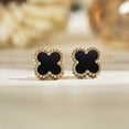 thumbnail image 2 of JeenMata Pendientes de Botón con Flores Negras Bañados en Oro Amarillo, 2 of 7