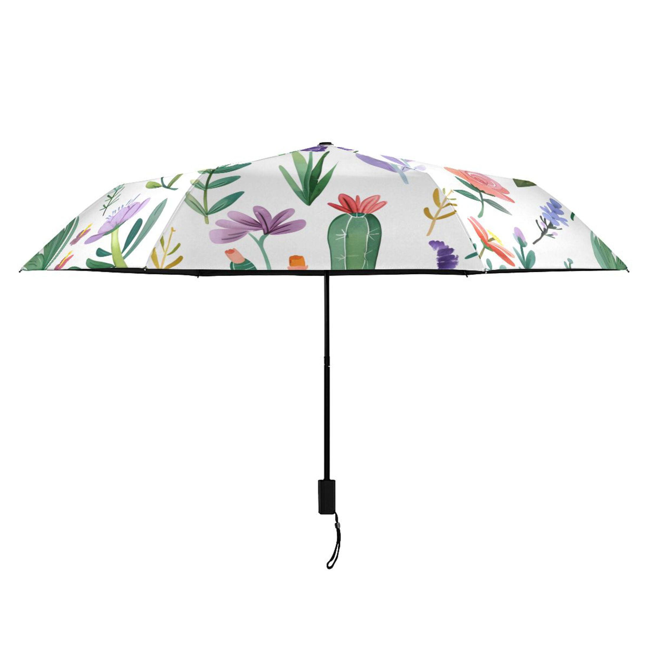Lavender Leaves Cactus Compact Sun Umbrella Windproof Travel Umbrellas for Rain Strong Portable UV Protection