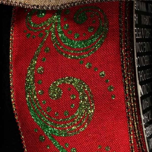 The Ribbon People Red and Green Swirl Wired Craft Ribbon 2.5" x 20 Yards