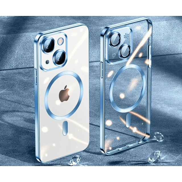 Phone Case for Iphone 14 15 plus pro max Electroplated magnetic absorption transparency phone case