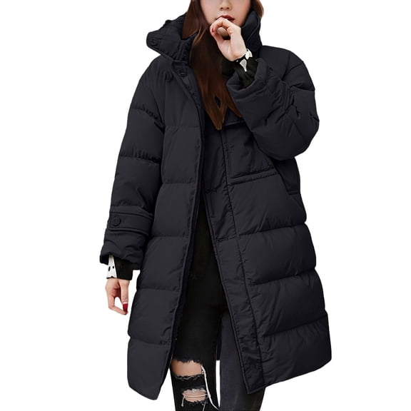 Niaviben Puffer Jacket Womens with Hood Long Puffer Coat Women Plus Size Puffer Jacket Women Long Winter Coats for Women Winter Coat Women Puffer Jacket Women's Winter Jacket Black L